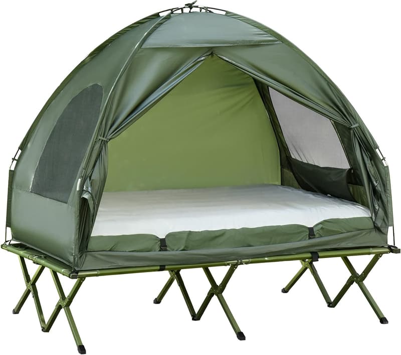 Foldable 2-Person Camping Cot with Tent & Air Mattress