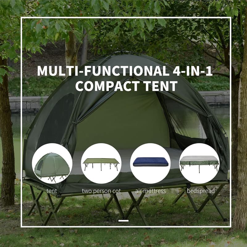 Foldable 2-Person Camping Cot with Tent & Air Mattress
