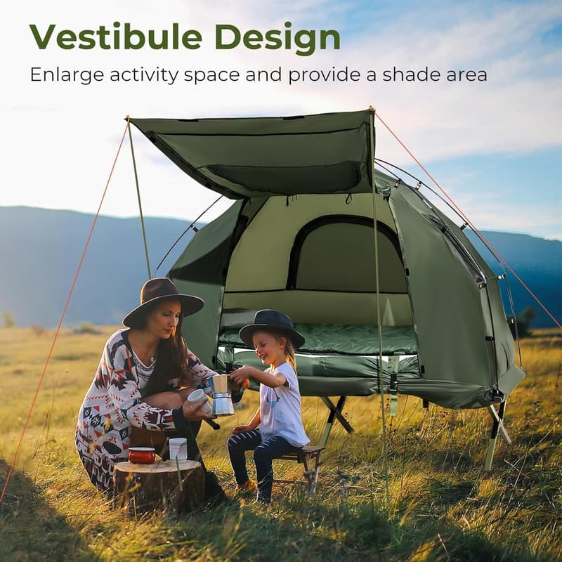 5-in-1 Camping Cot with Mattress & Pillows for Outdoor Adventures