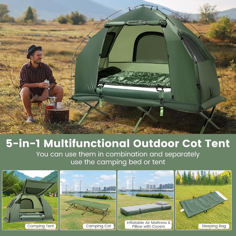 5-in-1 Camping Tent Cot with Air Mattress and Carry Bag