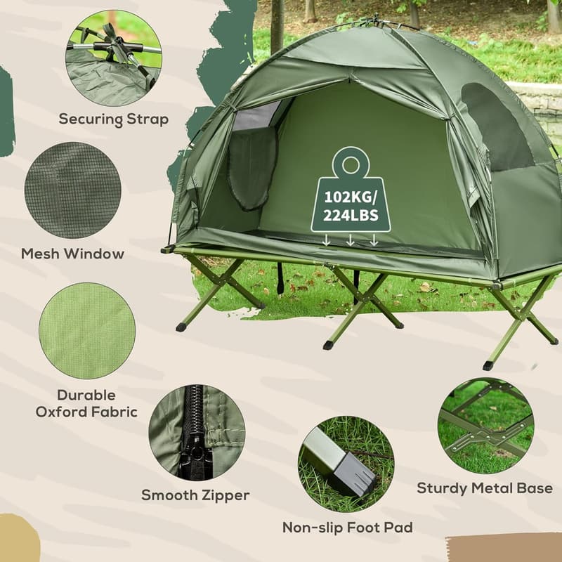 Single Person Camping Cot Tent Combo with Carry Bag