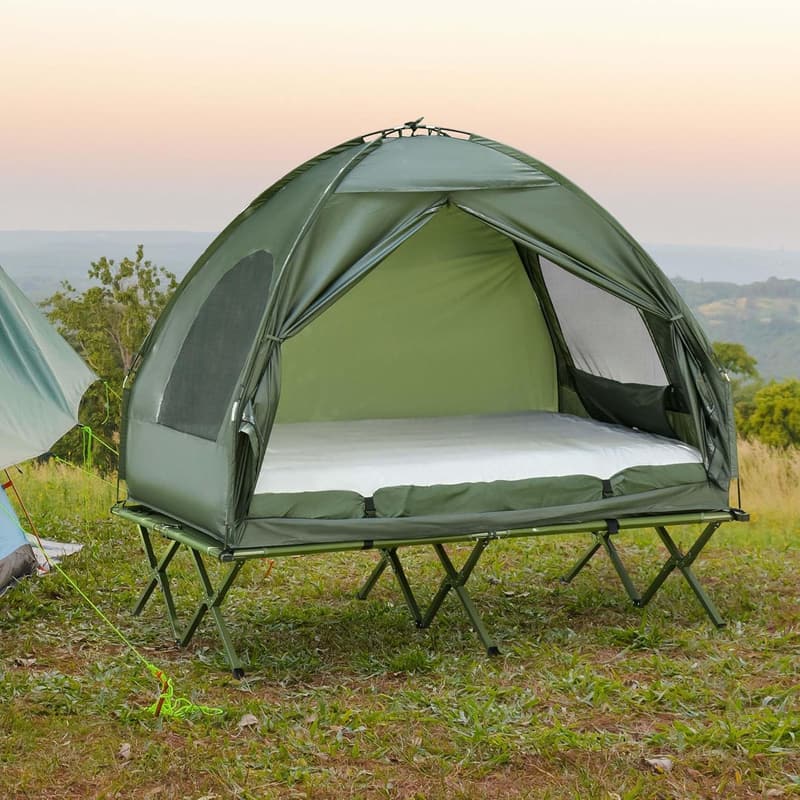 Portable 2-Person Camping Cot with Tent and Air Mattress