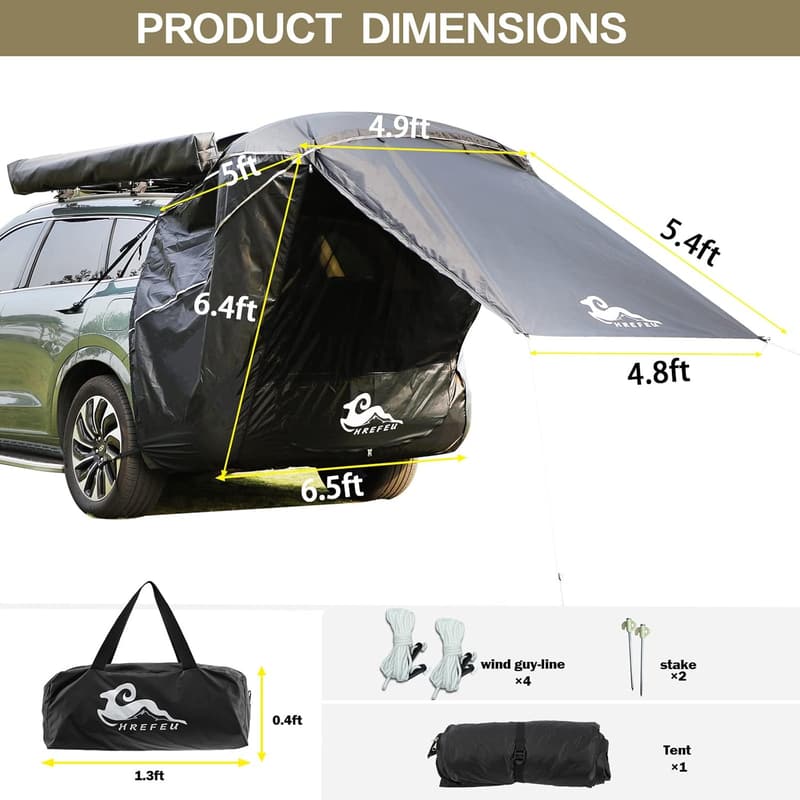 SUV Tailgate Tent with Awning - Waterproof Camping Sun Shelter