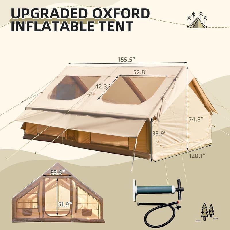 4-Season Inflatable Camping Tent for 4-12 Persons with Skylight