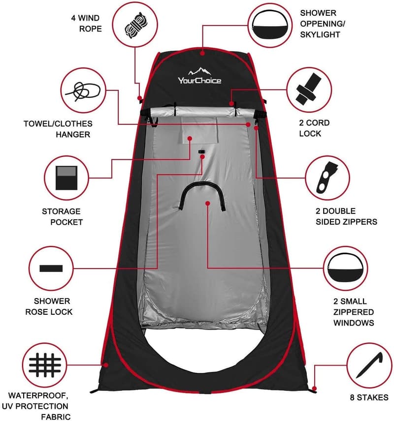 Portable Privacy Shower Tent - 6.2FT Lightweight for Camping & Beach