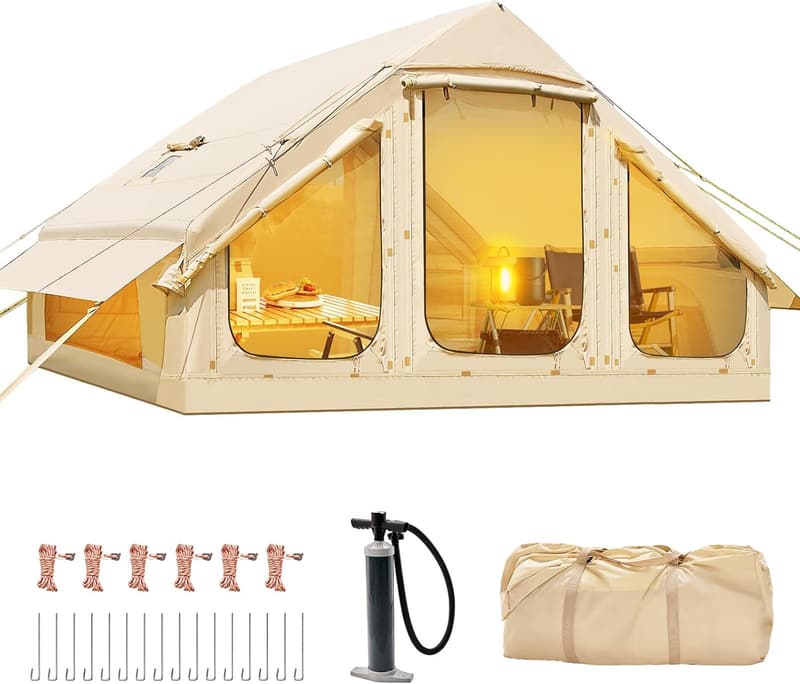 4-6 Person Inflatable Camping Tent with Stove Jack & Pump