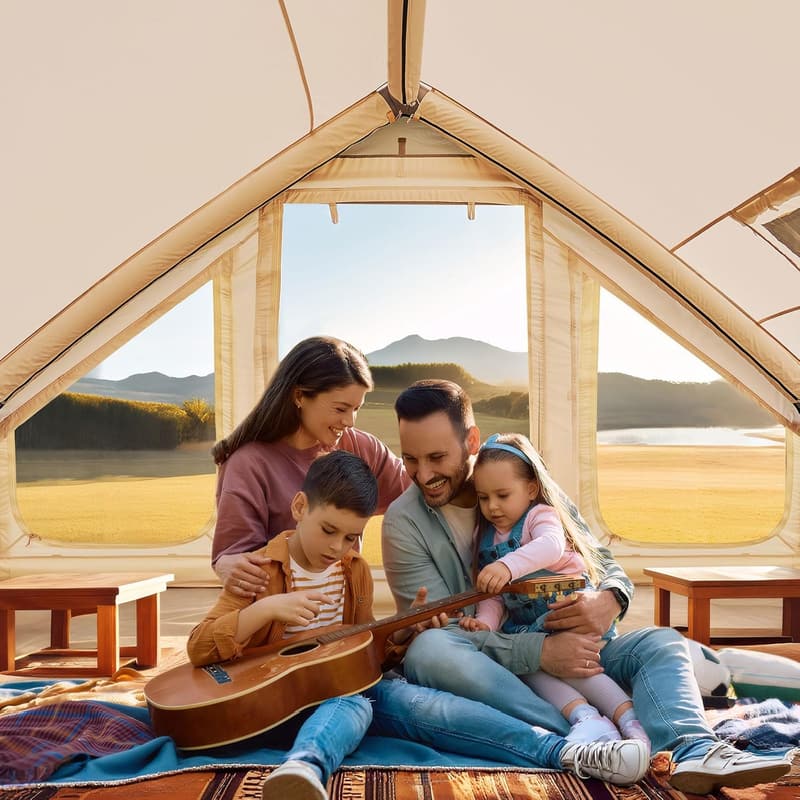 4-6 Person Inflatable Camping Tent with Stove Jack & Pump