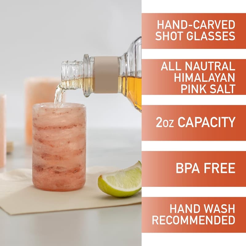 Himalayan Pink Salt Shot Glasses - Hand-Carved 4 Pack