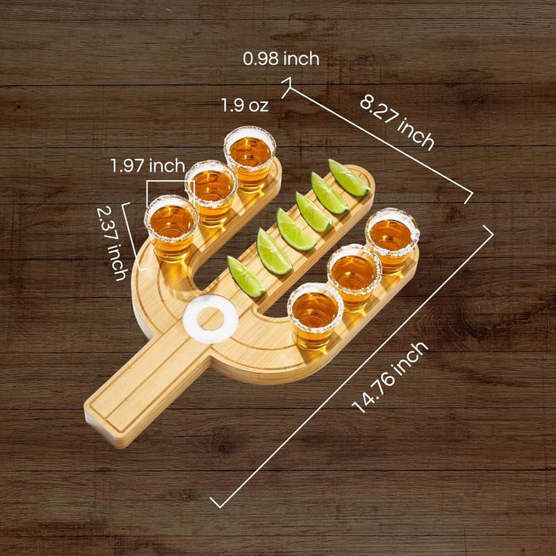 Tequila Gift Set: Bamboo Tray with Shot Glasses & Lemon Bowl