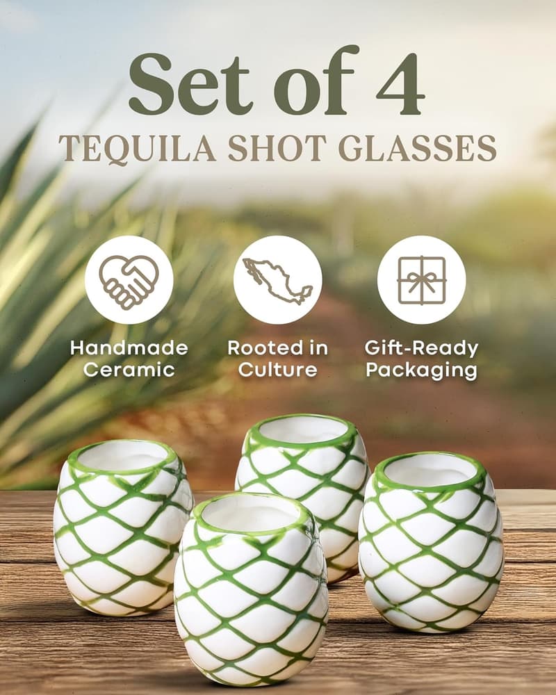 Handmade Agave-Inspired Ceramic Shot Glass Set (4)