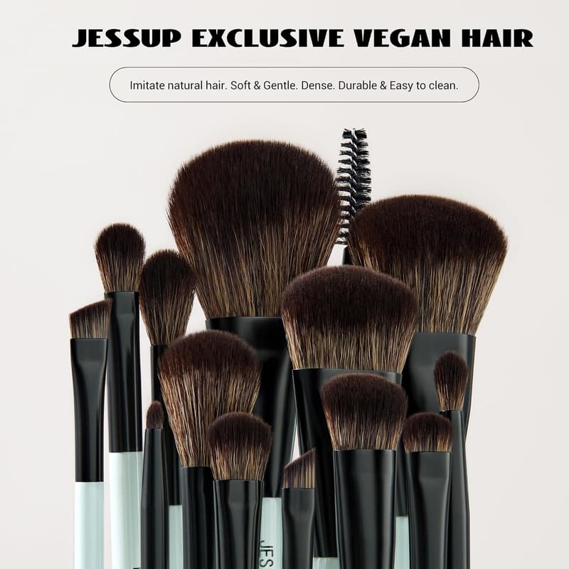 Jessup 10-Piece Cruelty-Free Makeup Brush Set - Bright Cyan