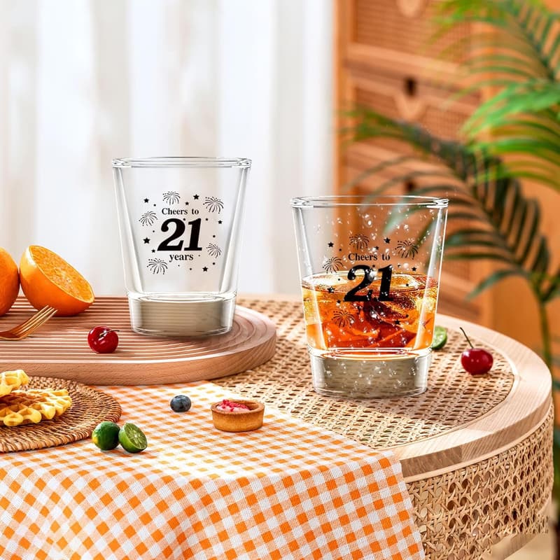 21st Birthday Shot Glass Set - 6 Clear Glasses, 1.5 oz