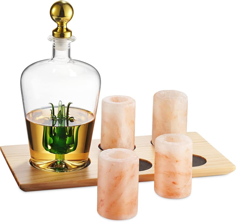 Tequila Decanter Set with Himalayan Salt Shot Glasses