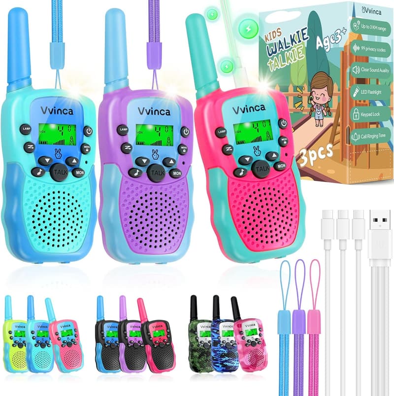 Rechargeable Walkie Talkies for Kids - 3 Pack, 3KM Range