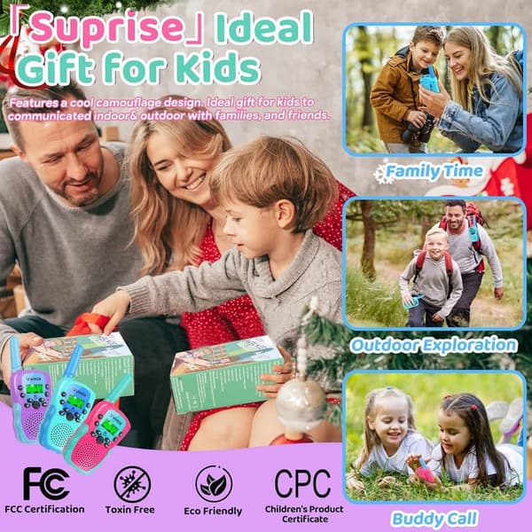 Rechargeable Walkie Talkies for Kids - 3 Pack, 3KM Range