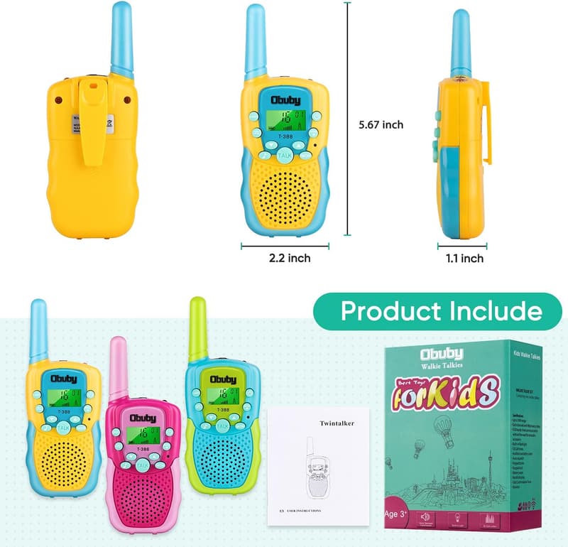 Walkie Talkies for Kids - 22 Channels, 3KM Range, Backlit LCD