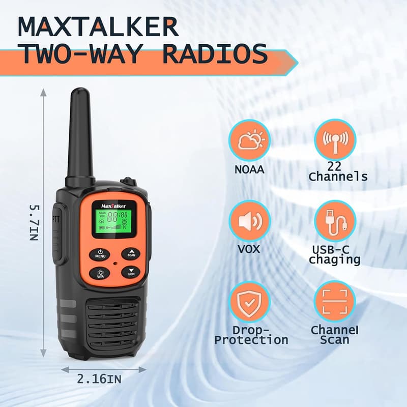 Rechargeable Long Range Walkie Talkies for Adults - 2 Pack
