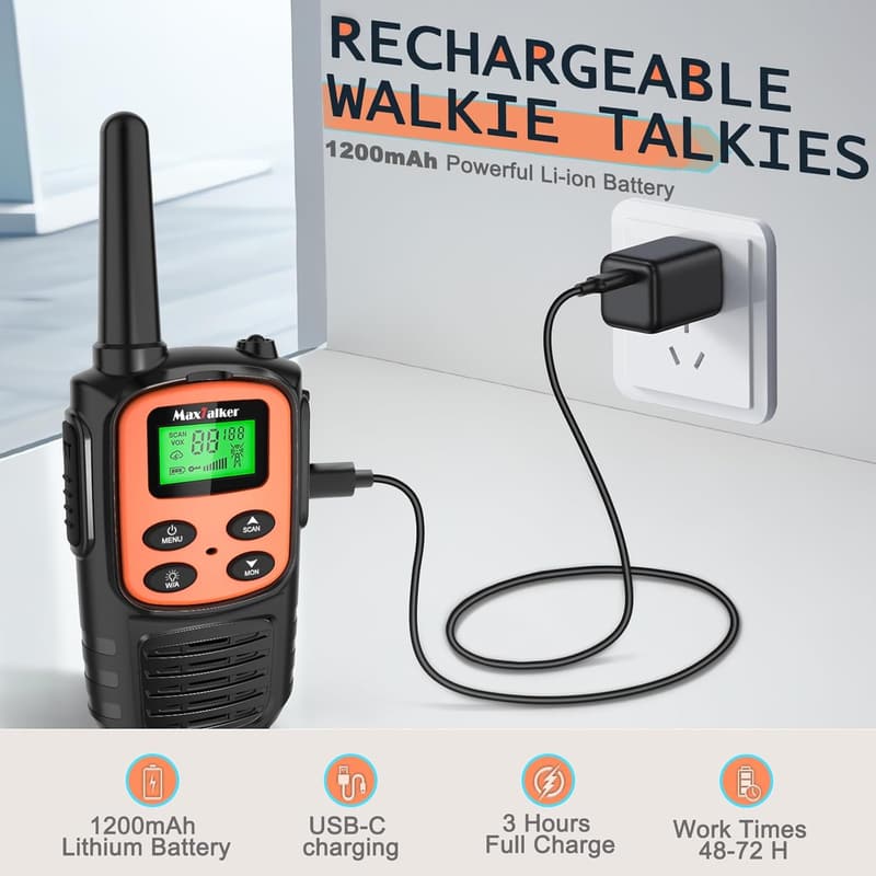 Rechargeable Long Range Walkie Talkies for Adults - 2 Pack