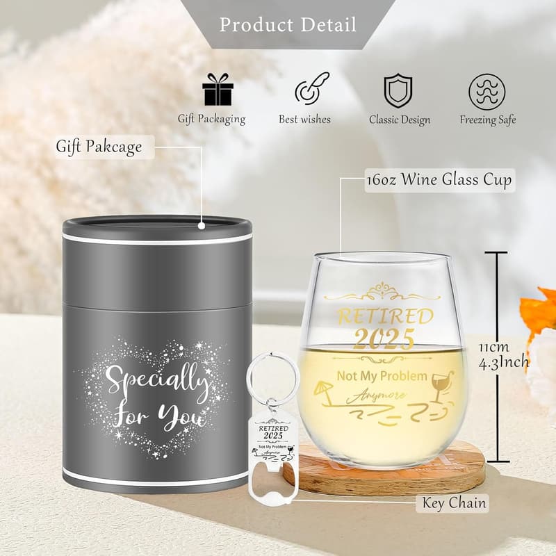 Retirement Gifts: Stemless Wine Glass for Coworkers & Colleagues