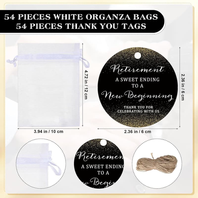 Retirement Keychains Set with Thank You Cards & Organza Bags