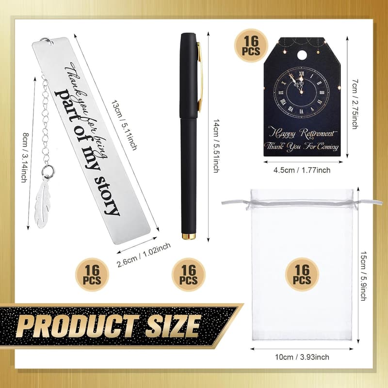 Retirement Party Favor Set: 16 Thank You Bookmarks & Bags