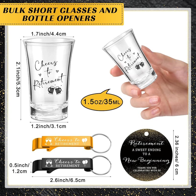 Retirement Party Favor Set: Acrylic Glasses & Keychains