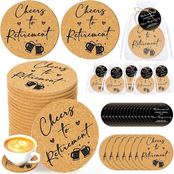 Retirement Party Coaster Favor Sets with Gift Cards & Bags