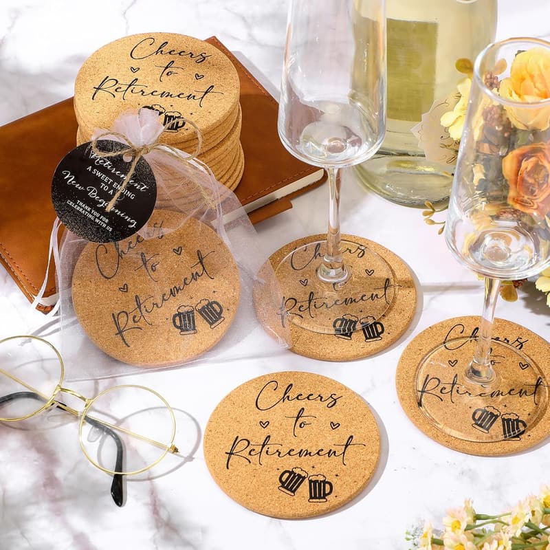 Retirement Party Coaster Favor Sets with Gift Cards & Bags