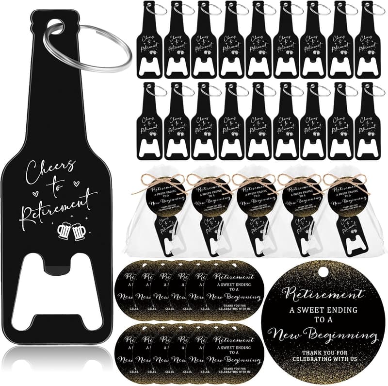 Retirement Party Favors: Cheers Keychain Bottle Openers (50 Sets)