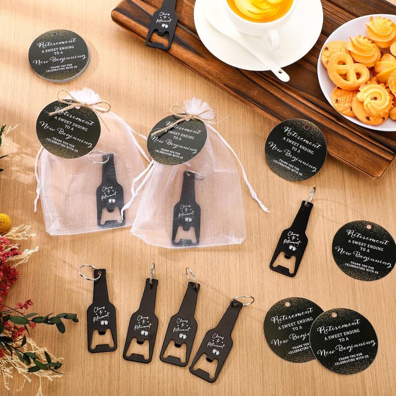 Retirement Party Favors: Cheers Keychain Bottle Openers (50 Sets)