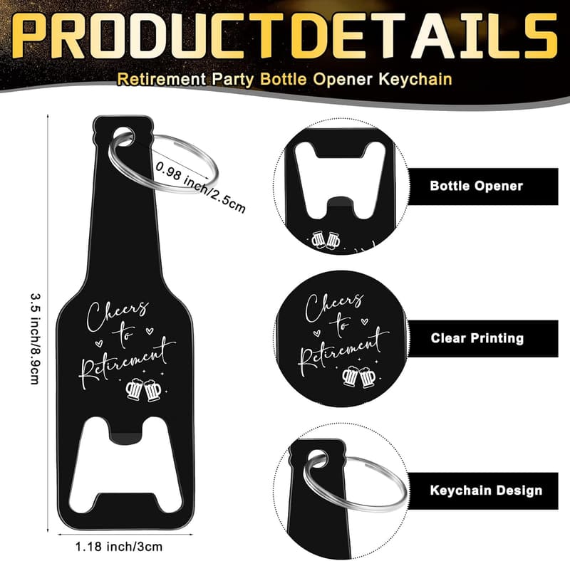 Retirement Party Favors: Cheers Keychain Bottle Openers (50 Sets)