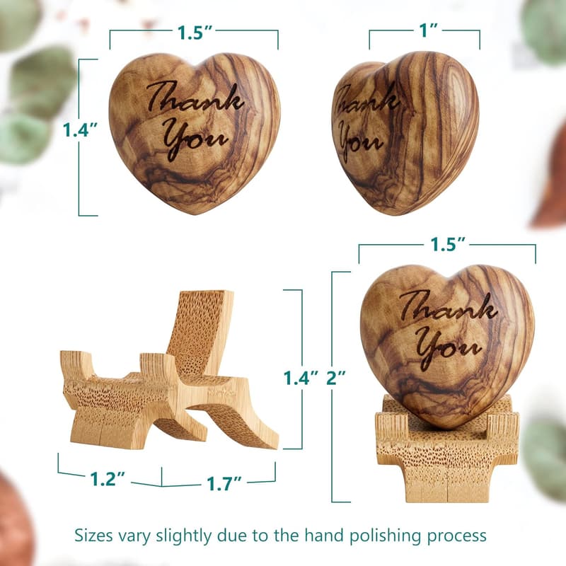 Engraved Olive Wood Heart - Thank You Gift for Coworkers & Friends