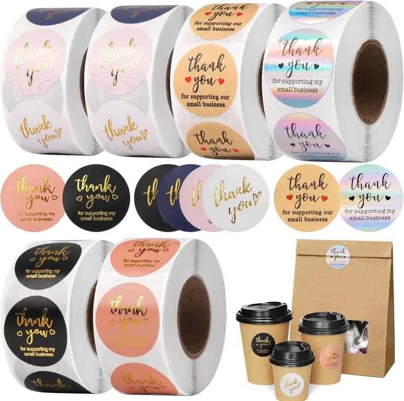 Thank You Stickers for Small Businesses - 3000 Labels (6 Rolls)