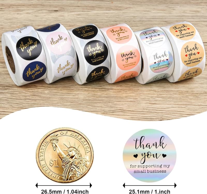 Thank You Stickers for Small Businesses - 3000 Labels (6 Rolls)