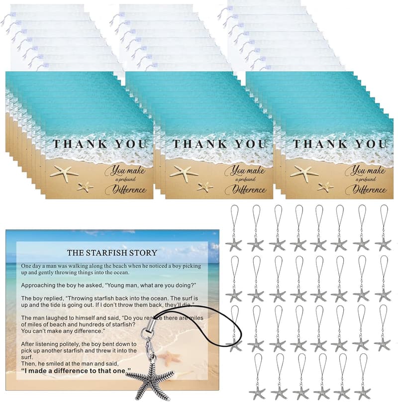 Employee Appreciation Notecards - 30 Starfish Thank You Gifts