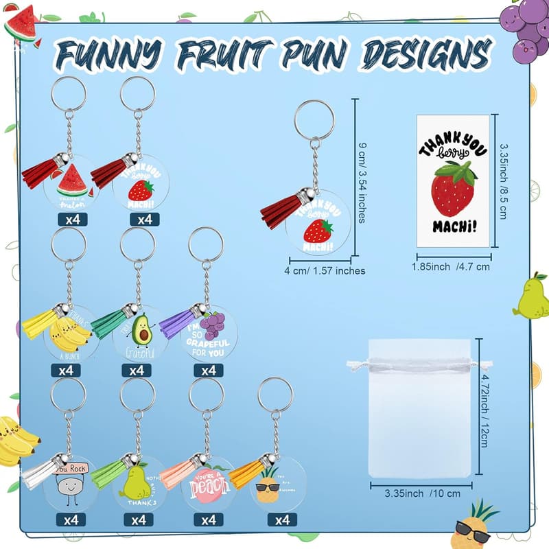 Employee Appreciation Acrylic Keychains with Pun Cards - 36 Sets