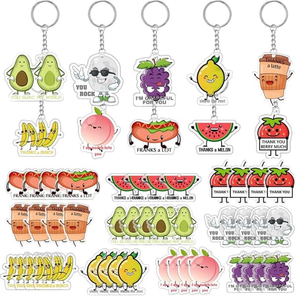 Funny Fruit Thank You Acrylic Keychains - 50 Pcs Appreciation Gifts