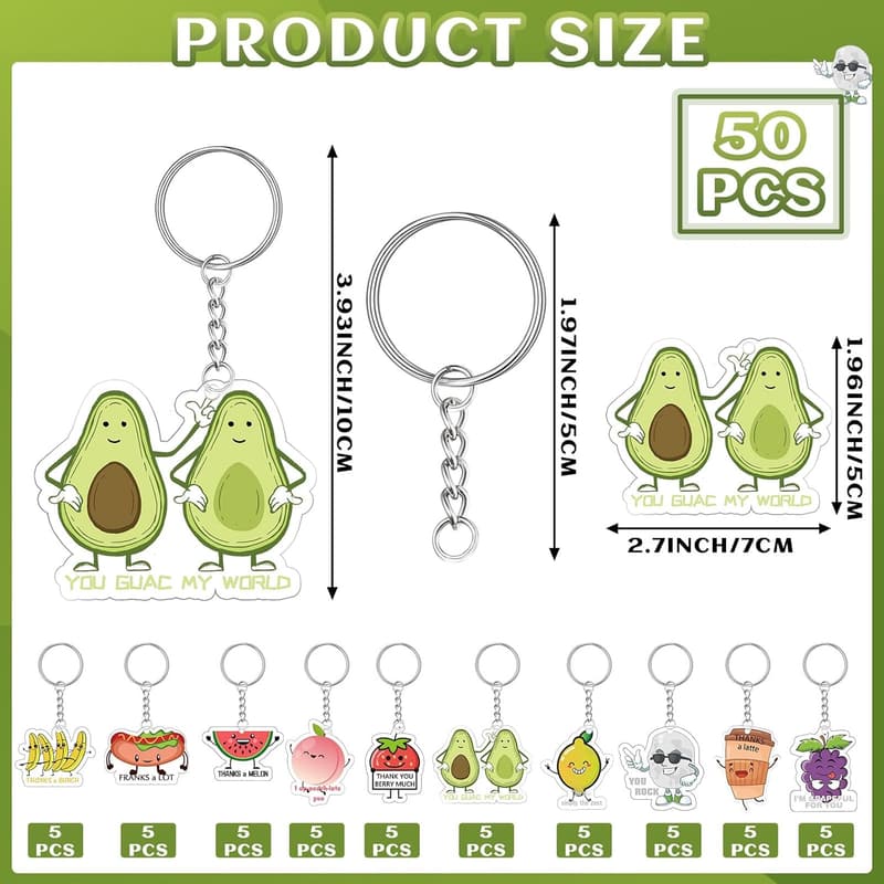 Funny Fruit Thank You Acrylic Keychains - 50 Pcs Appreciation Gifts