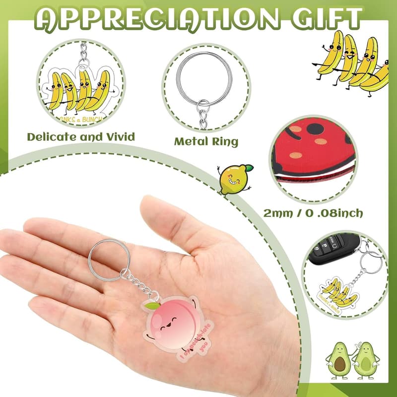 Funny Fruit Thank You Acrylic Keychains - 50 Pcs Appreciation Gifts