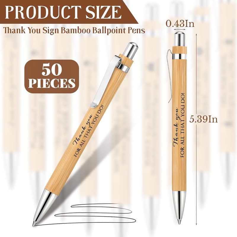 Employee Appreciation Bamboo Pens - 50 Pcs Gift Set
