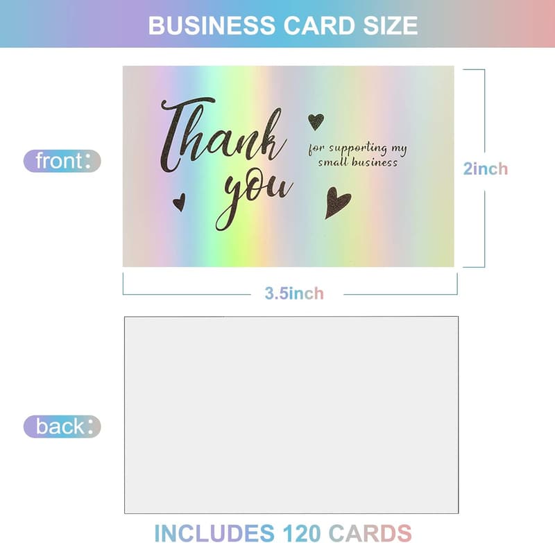 Thank You Cards for Small Businesses - 120 Pcs Holographic Notes