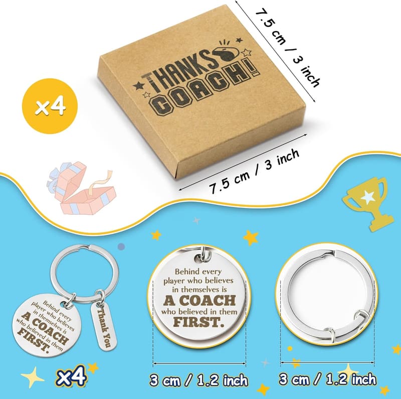 Coach Appreciation Keychain Gift Set - 4pcs Thank You Keepsake