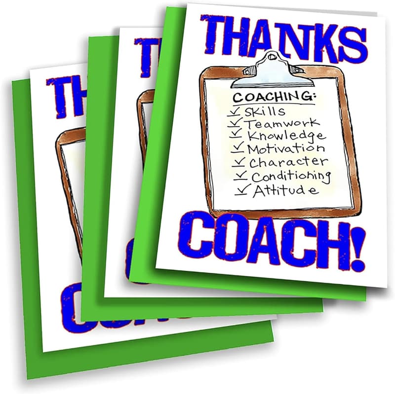 Coach Appreciation Cards - 'THANKS COACH' Clipboard Design (3-Pack)