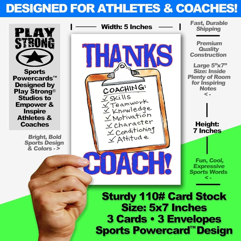 Coach Appreciation Cards - 'THANKS COACH' Clipboard Design (3-Pack)