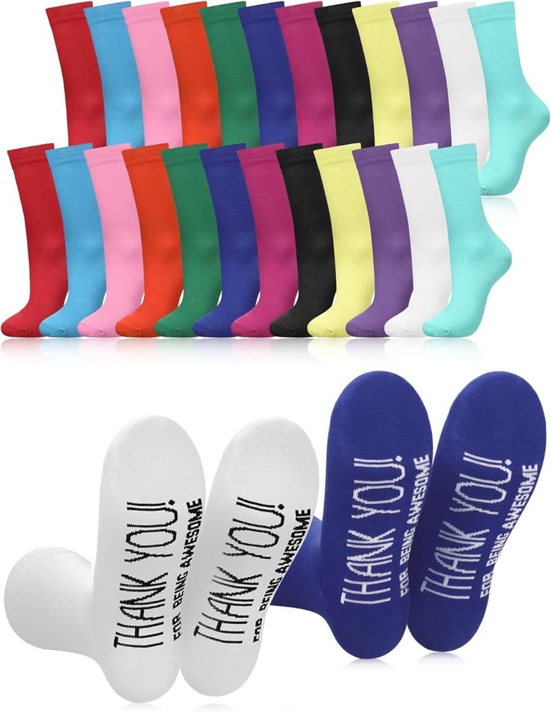 Thank You Gifts: 24 Pairs Colorful Unisex Crew Socks