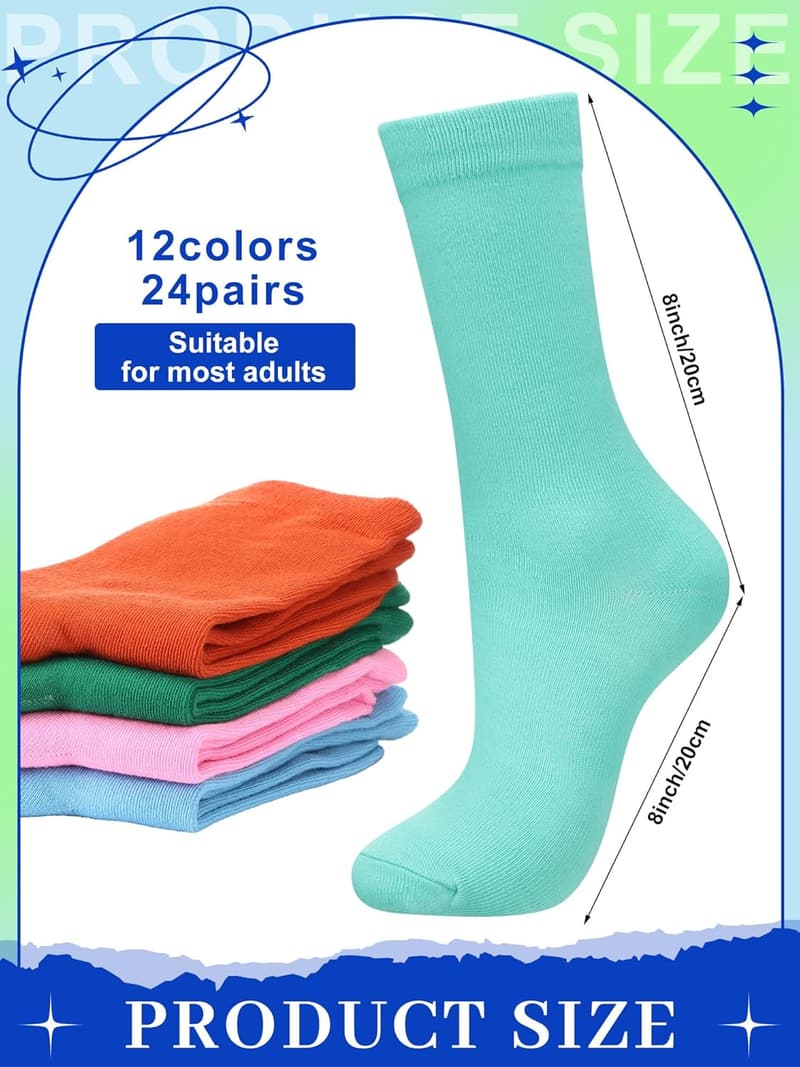 Thank You Gifts: 24 Pairs Colorful Unisex Crew Socks