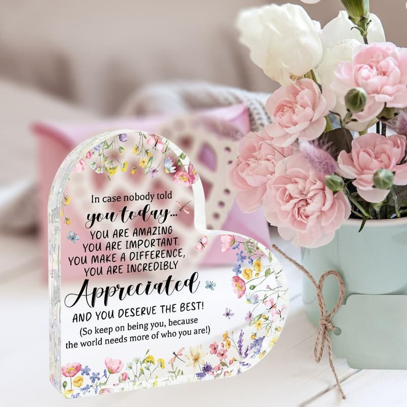 Inspirational Heart Acrylic Sign for Women - Graduation & Thank You Gift