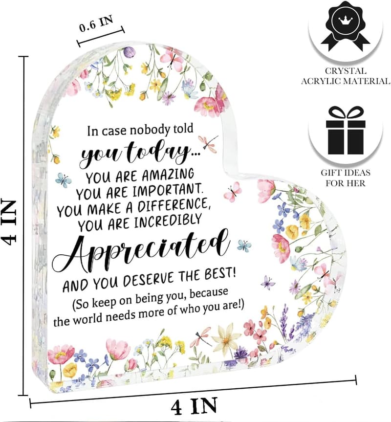 Inspirational Heart Acrylic Sign for Women - Graduation & Thank You Gift