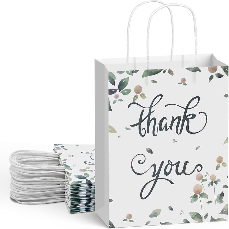 Thank You Kraft Gift Bags - 20 Pack for Parties and Events