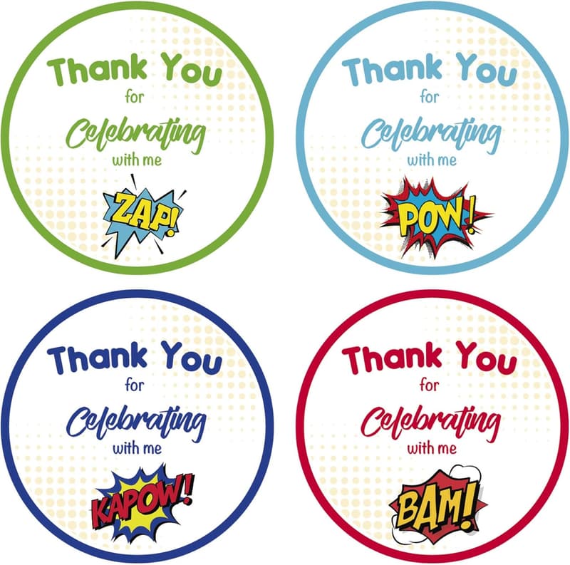 Superhero Thank You Stickers - 60 Pack, 2-Inch Favor Seals